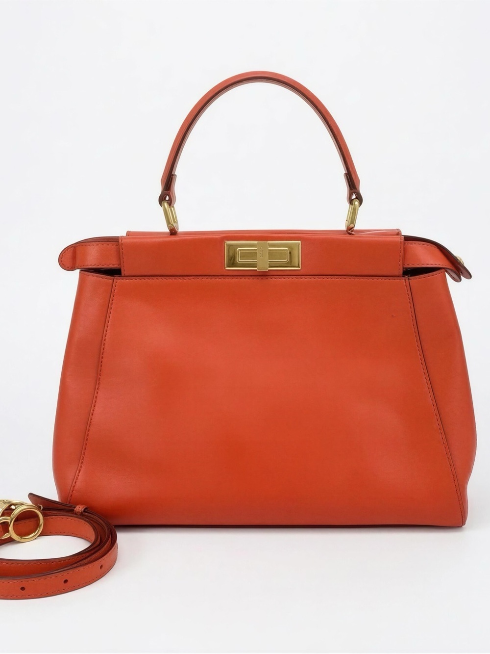 Fendi Peekaboo Orange Top-Handle Leather Satchel